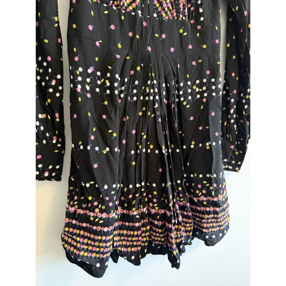 Free People Coryn‎ Black print Long Sleeve Mini Dress Size 8 Bohemian - Picture 3 of 8